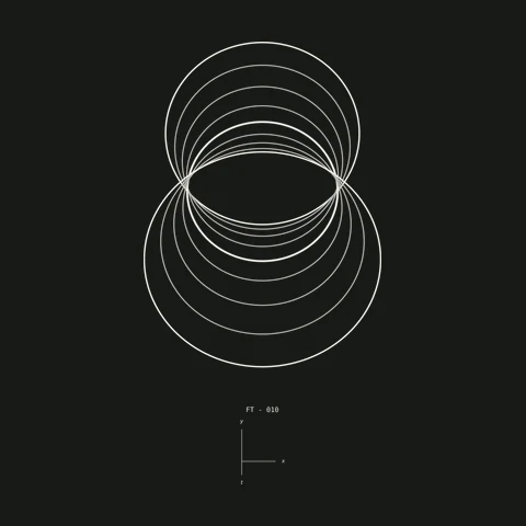 A layered wave field spreads across a circular form.